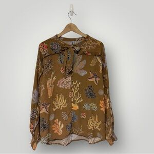 Anthropologie BI^nk London Blouse Womens ‎ Long Sleeve Print All Over Sz M